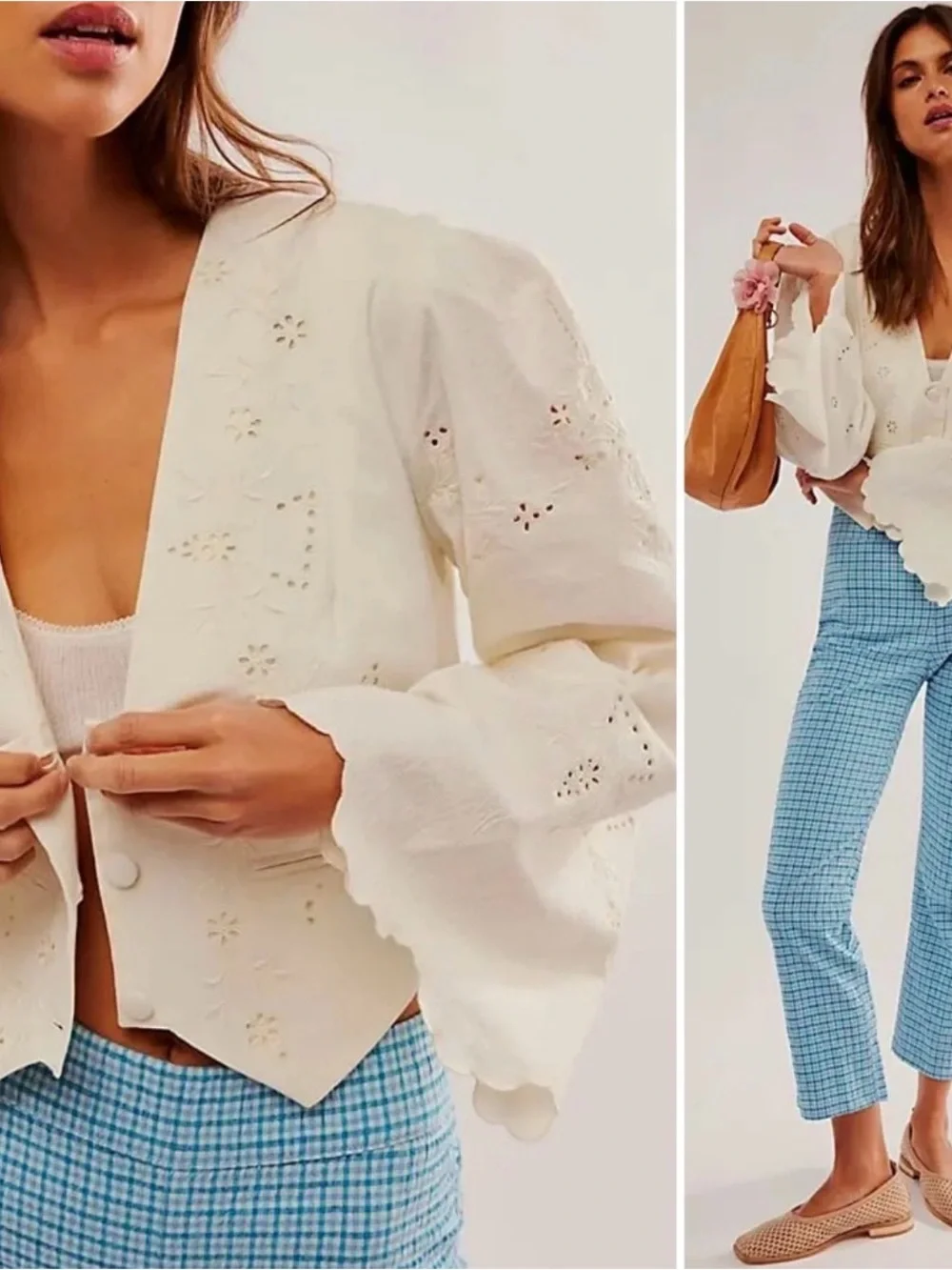Free People Wild Daisy Floral Ivory Cropped Jacket Bohemian  Size S